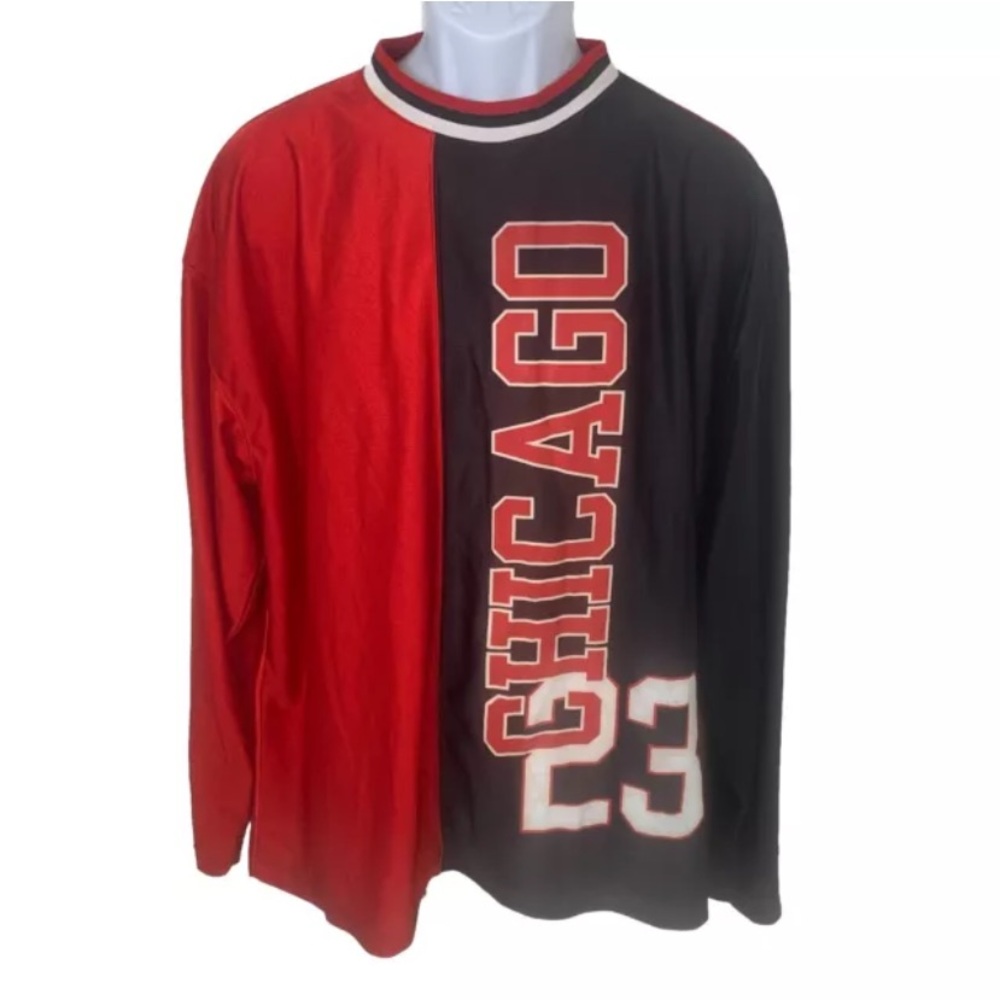 Vintage Chicago Bulls Michael Jordan 23 Long Sleeve‎ Color Block Satin Shirt XL